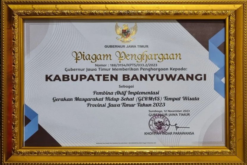 Banyuwangi Raih Penghargaan Pembina Aktif GERMAS Tempat Wisata